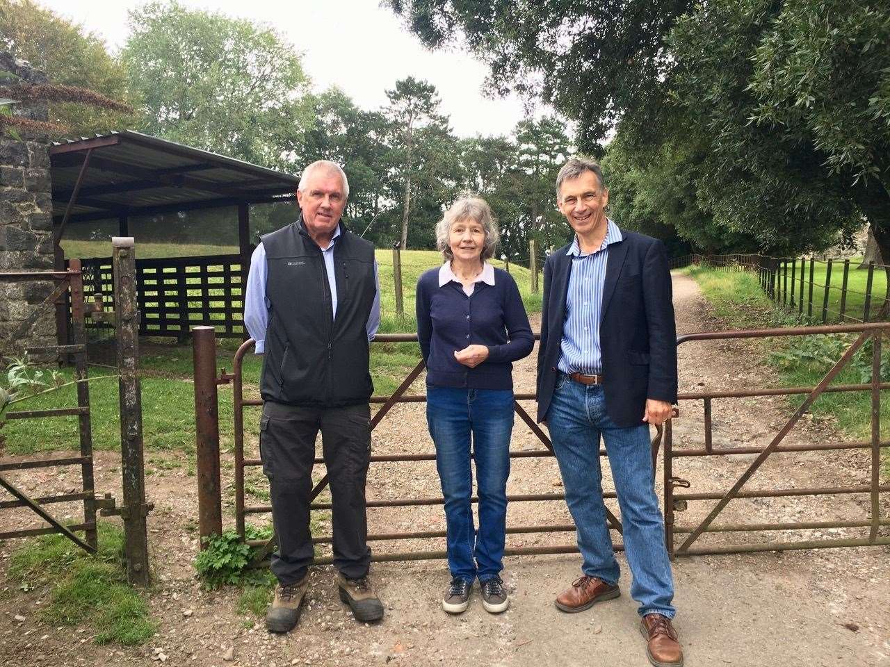 Cllr Frank Boland, chair of Saltwood Parish Council, Jane Clark, the landowner, with Cllr Rory Love. Photo: Cllr Rory Love