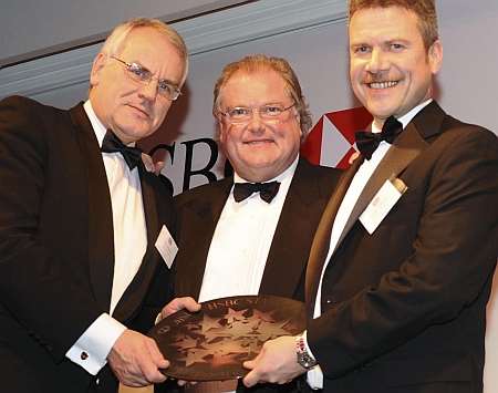 Left to right: Tim Marsh, Digby Jones and Pat Oakley. Mr Marsh and Mr Oakley collect the the inaugural international award in the HSBC Start-Up Stars Awards.