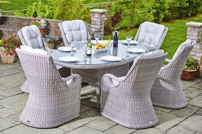 Enzio Ambrogio 200cm table and six chairs. Perfect for comfortability when dining outside. Was £3,017 Now £2,095