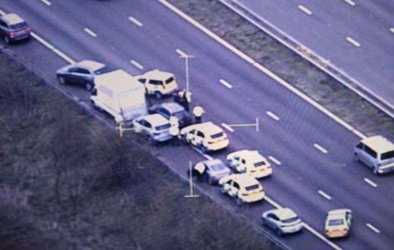 Police swoop on a van on the M5 at Cullompton, Devon. Picture: NPAS