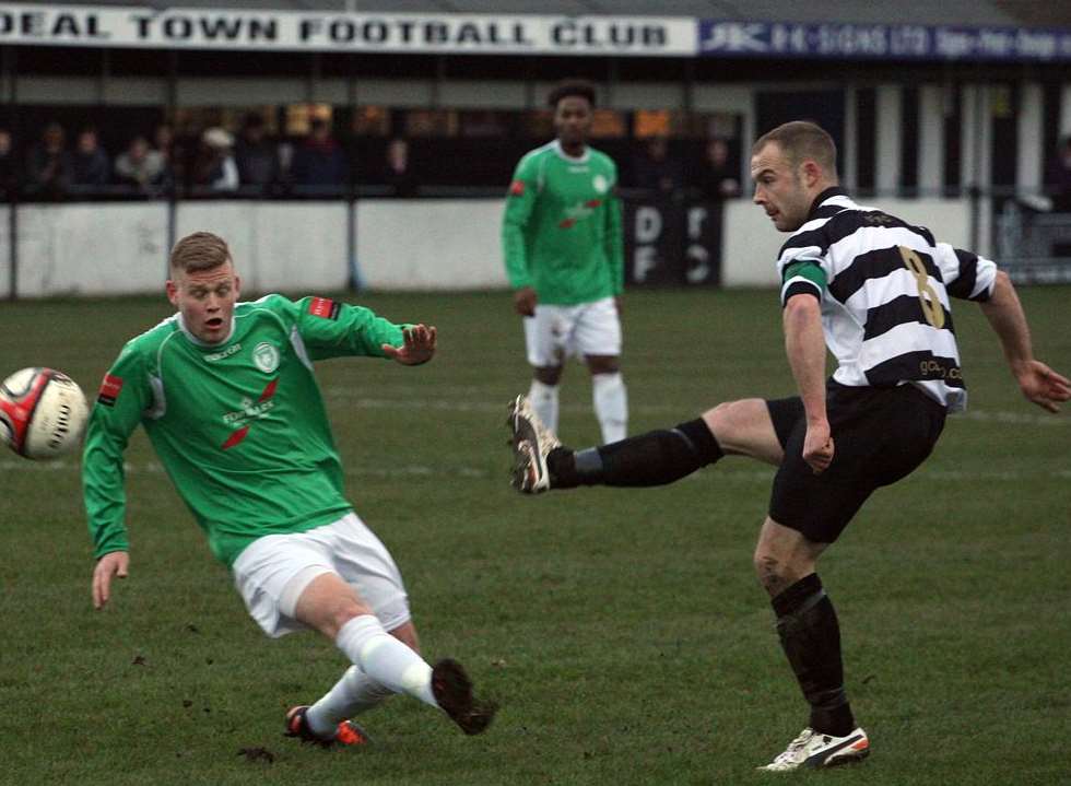 Herne Bay's new signing Liam Quinn in action for Deal Town Picture: Terry Scott