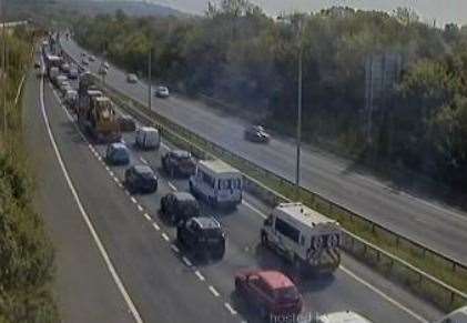 Traffic is building up on the M20 coastbound, pictured here near j12. Picture: Highways England