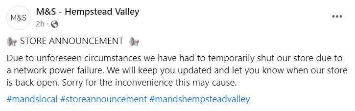 Store bosses made the annoucement via Facebook. Picture: M&S - Hempstead Valley Facebook