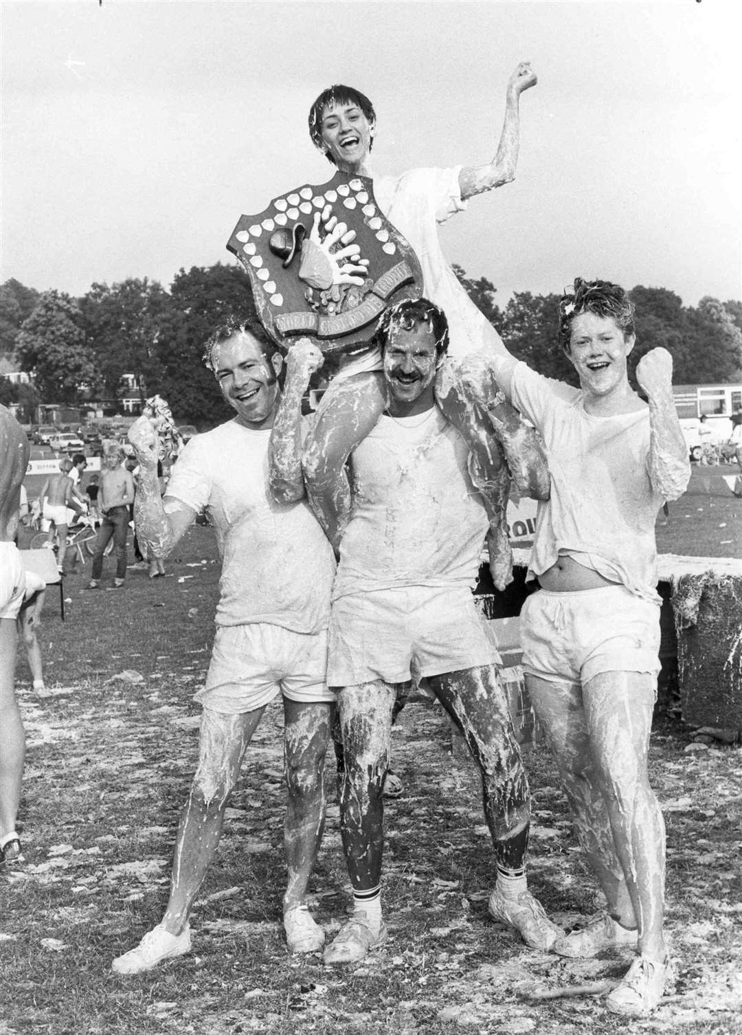 The Mudslingers were victorious in the Custard Pie Championships near Maidstone in July 1983