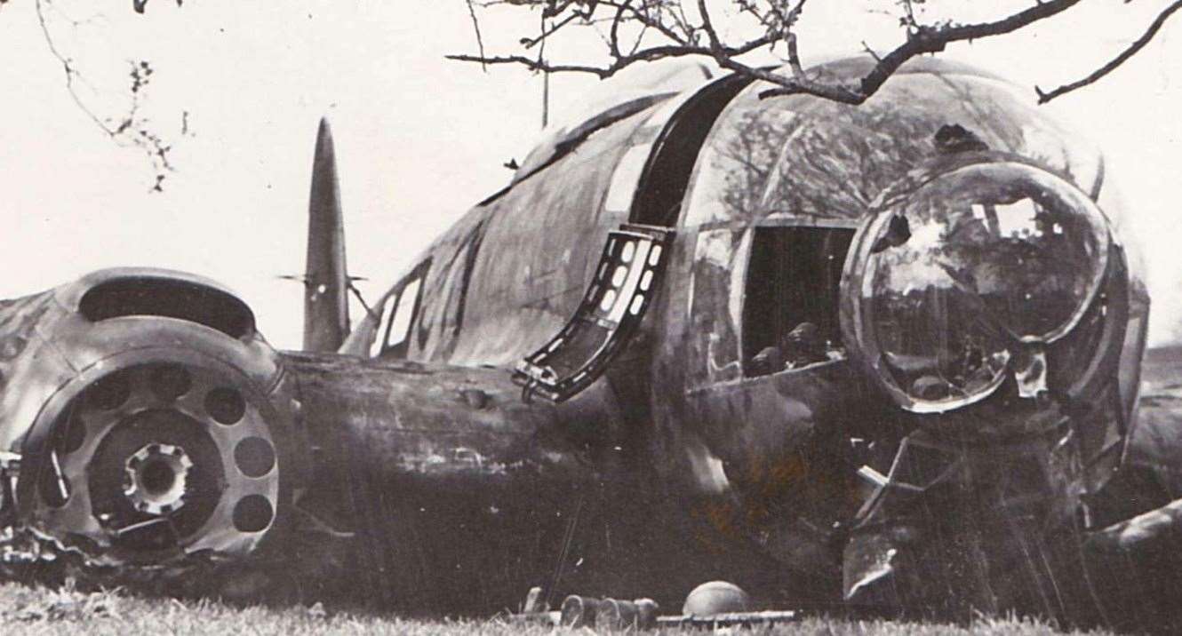 The Heinkel's wings were jammed against two trees