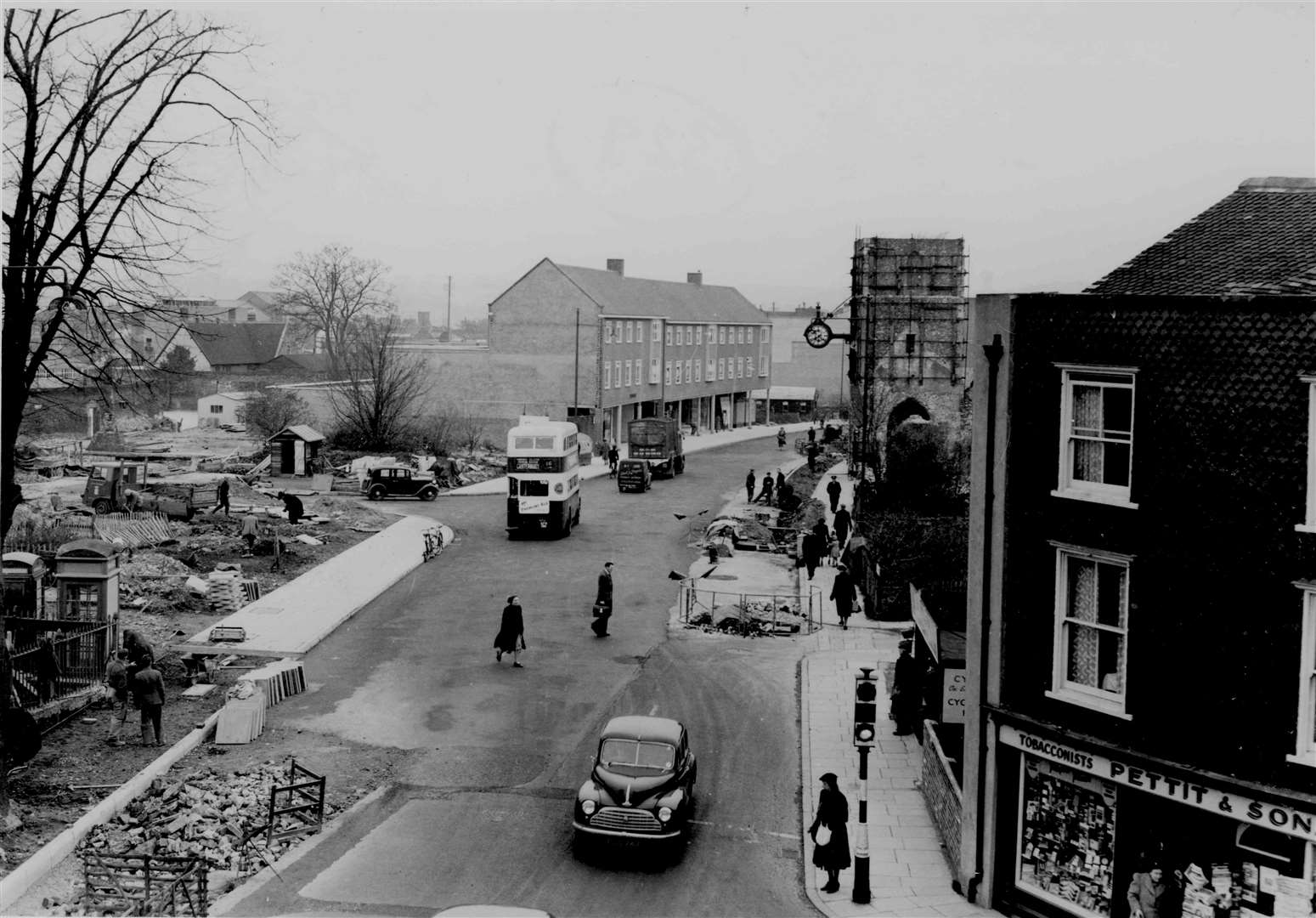 Post-war Canterbury takes shape in the St George's area in November 1952. Ricemans department store was yet to be built and Pettit & Son tobacconists still occupied its site at St George's Gate