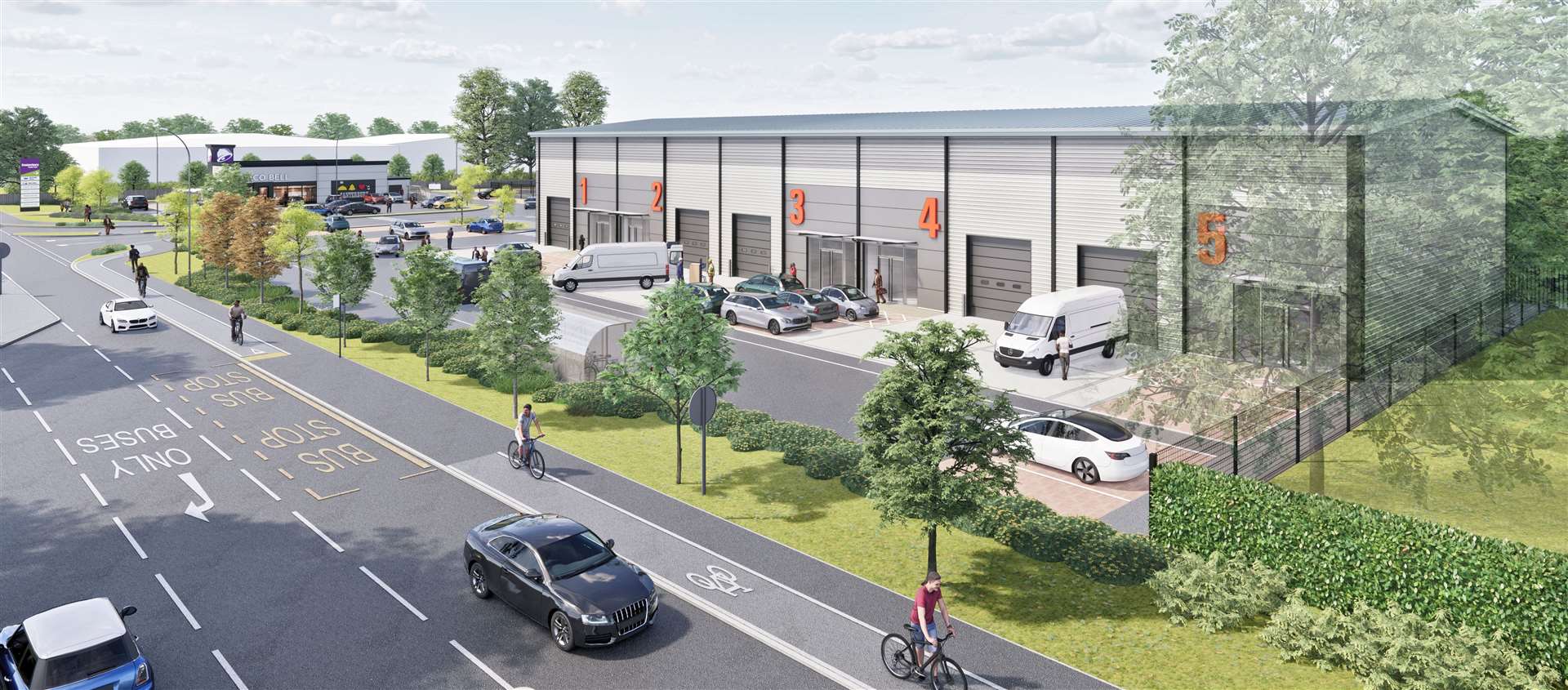 CGI showing how the new trade park off Sturry Road in Canterbury is expected to look