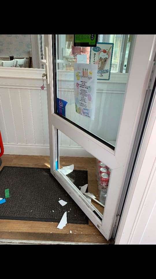 A burglar smashed through the front of Bliss Tearoom and crawled in. In Walderslade Village. (8576345)