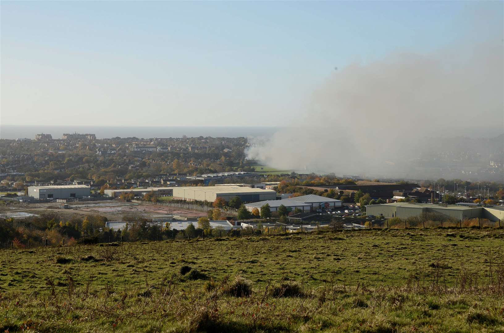 Smoke coming from the fire at Folkestone Morrisons in 2018, as seen from Sugar Loaf Hill. Picture: Paul Amos