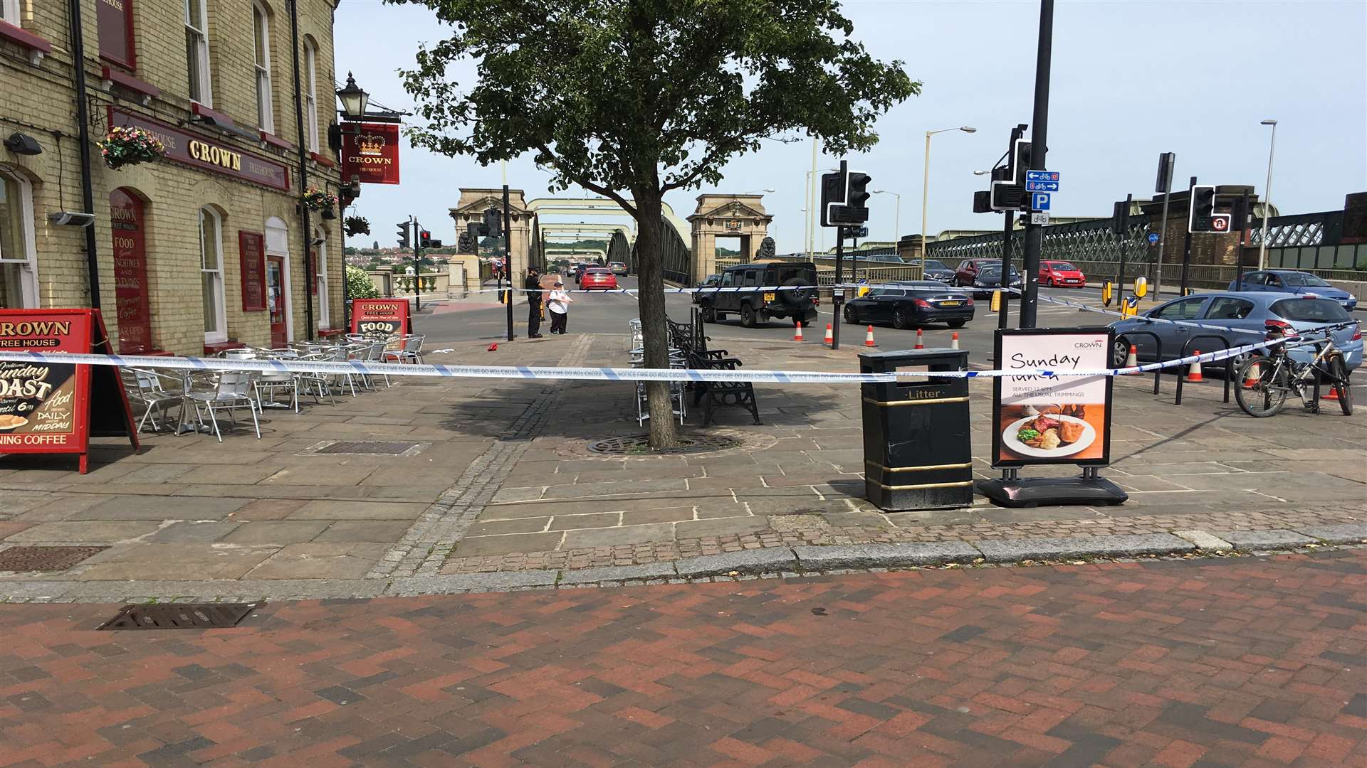The area was cordoned off outside The Crown pub after the incident.