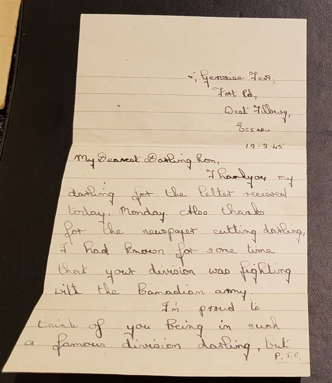 A page from one of the letters from Winnie to Ron back in 1945
