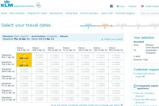 Flights not available for KLM after April 8