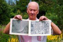 Godfrey King with the two Godfrey King with the two Luftwaffe photographs he bought on eBay.photographs he bought on eBay.