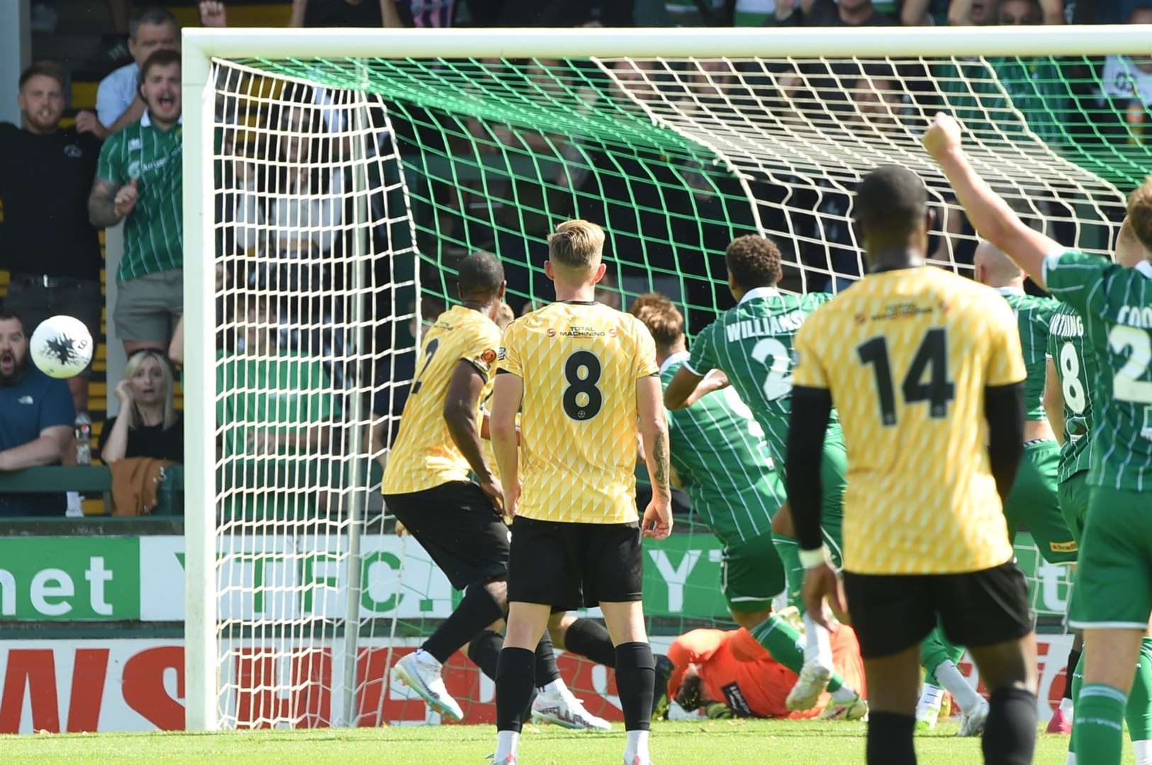 Lucas Covolan’s first-half wonder save in Maidstone’s draw at Yeovil. Picture: Steve Terrell