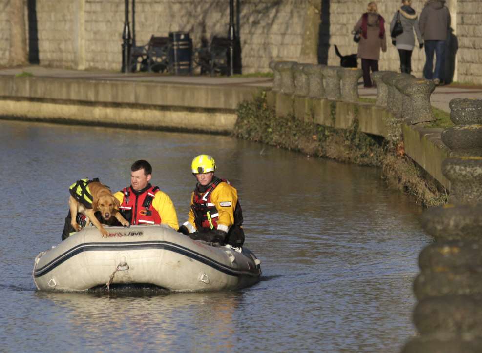 Police dogs searching the river