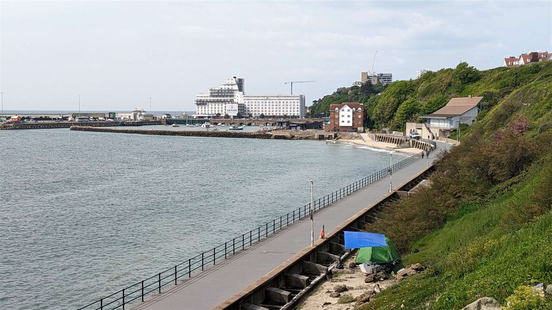 Looking back on Folkestone Harbour on the climb up towards the East Cliff