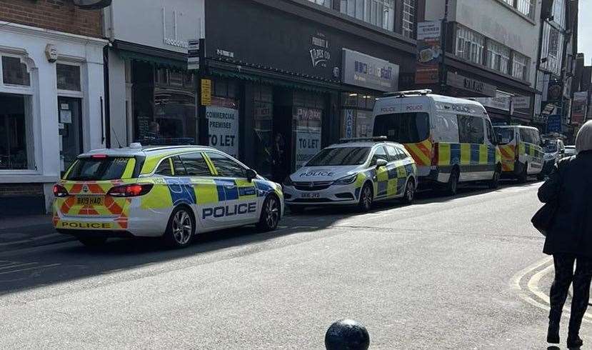 Four Metropolitan Police cars were spotted in Pudding Lane, Maidstone, at around 11am