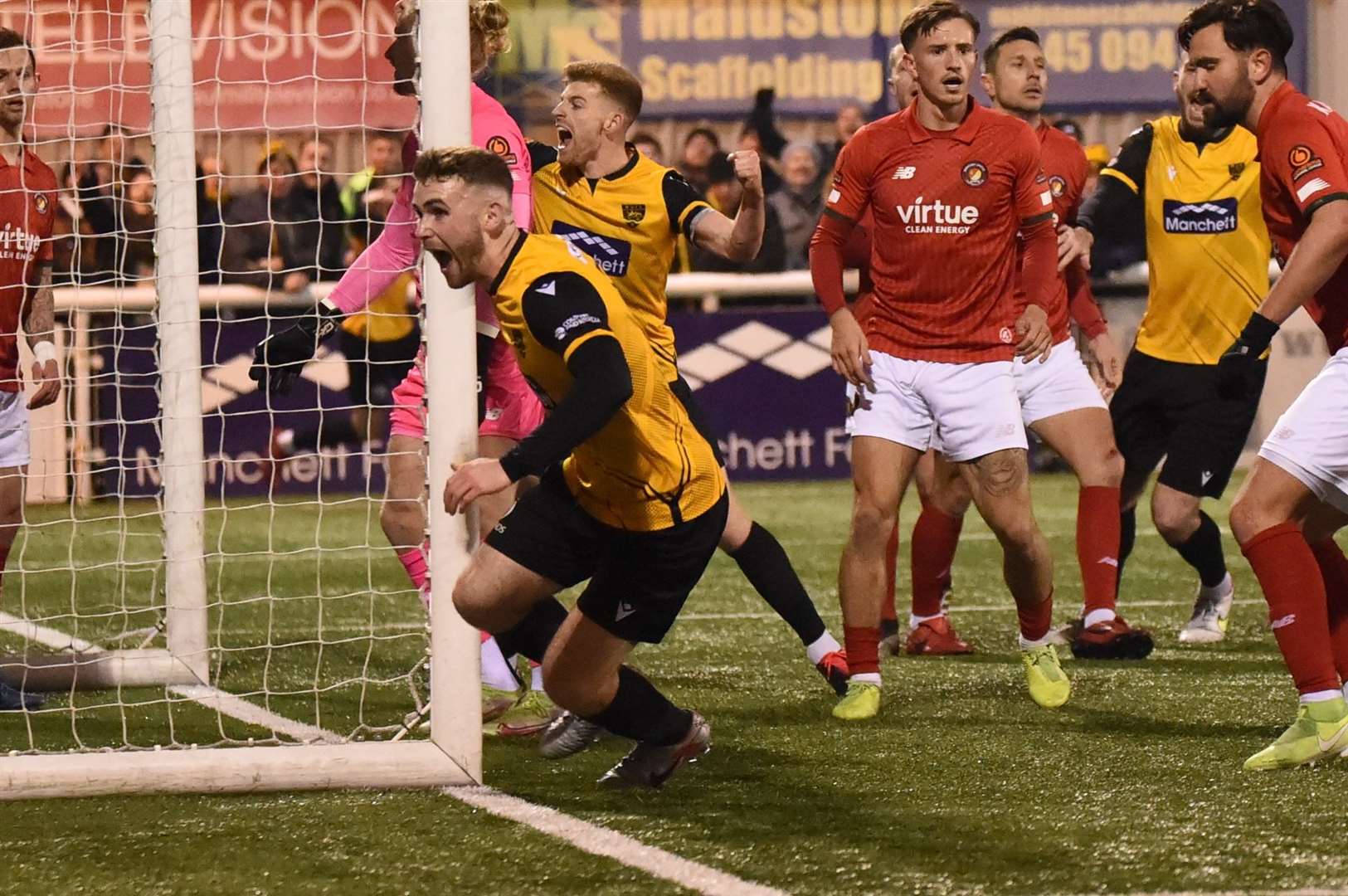 George Fowler celebrates after scoring for Maidstone in their 4-0 win over Ebbsfleet in January Picture: Steve Terrell