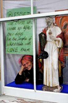 Artist Annie Taylor and her Jesus figure. Picture: Philip Carr