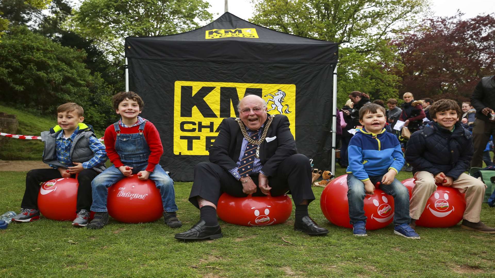 The Worshipful Lord Mayor of Canterbury, Cllr George Metcalfe tries out the space hopper challenge at Buster's Big Bash 2017.