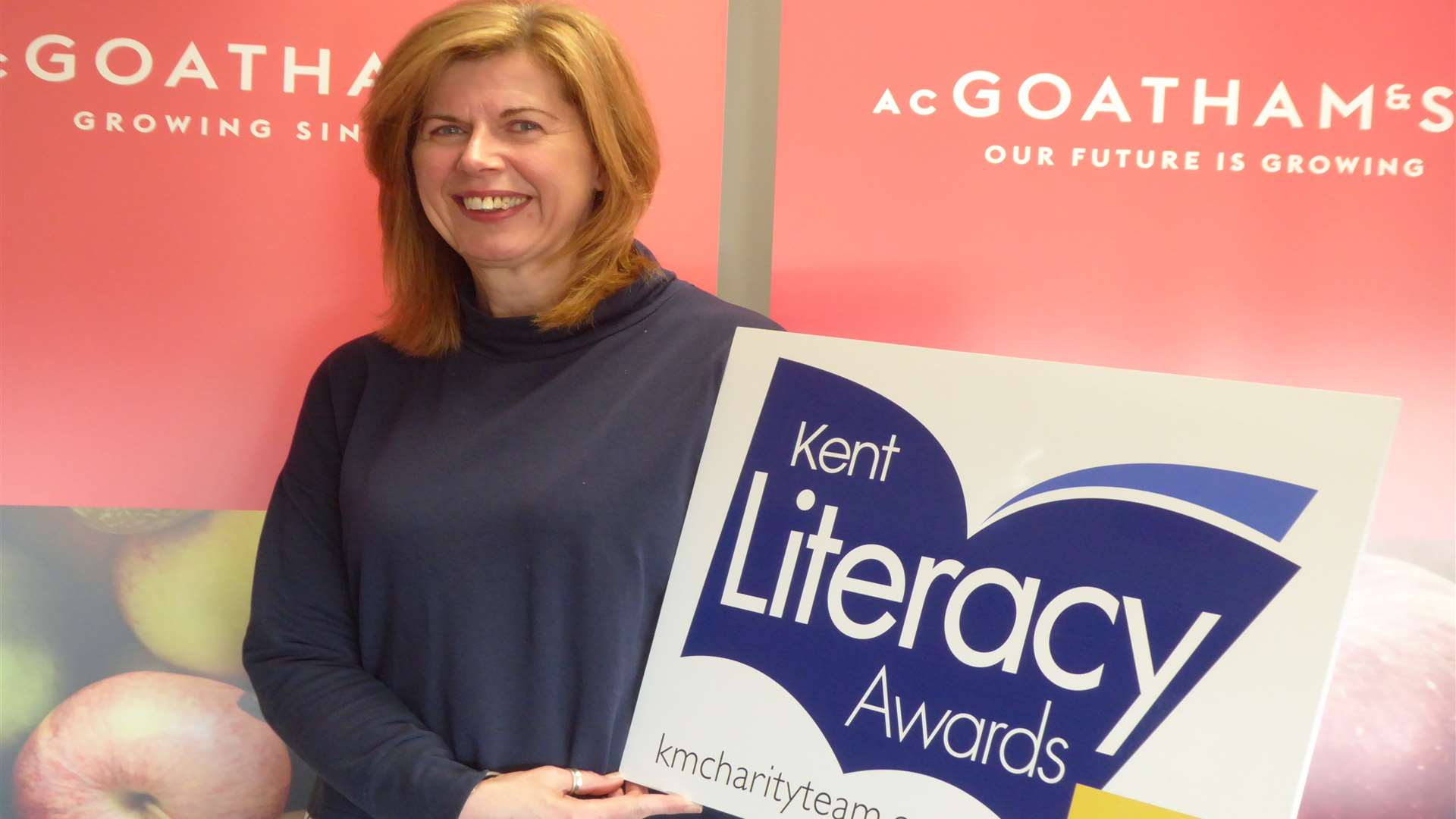 Carol Ford, Commercial Director of A.C. Goatham and Son, launches drive to attract nominations for Kent Literacy Awards.