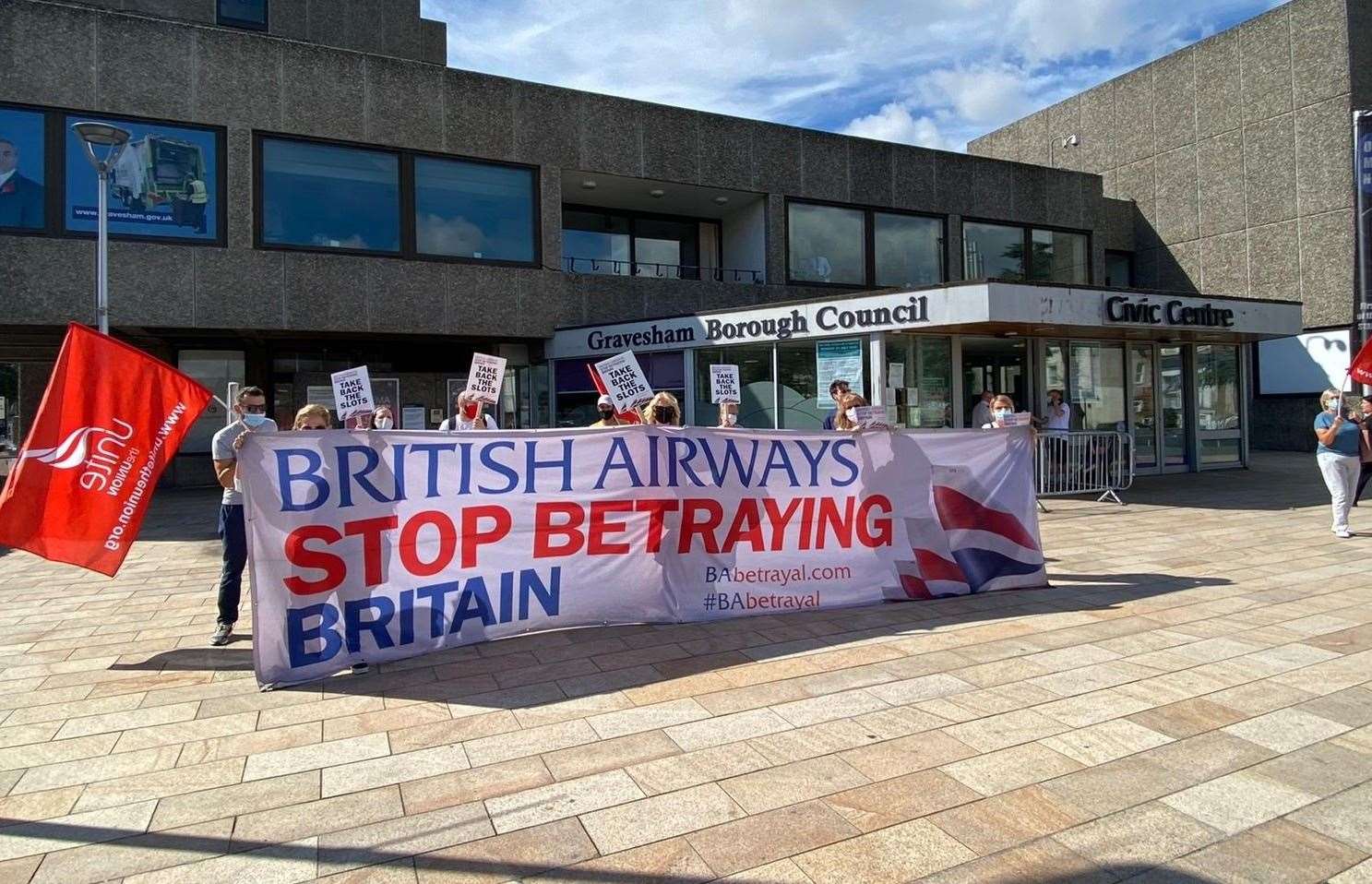 British Airways workers staged a protest outside the Gravesham Civic Offices in Windmill Street