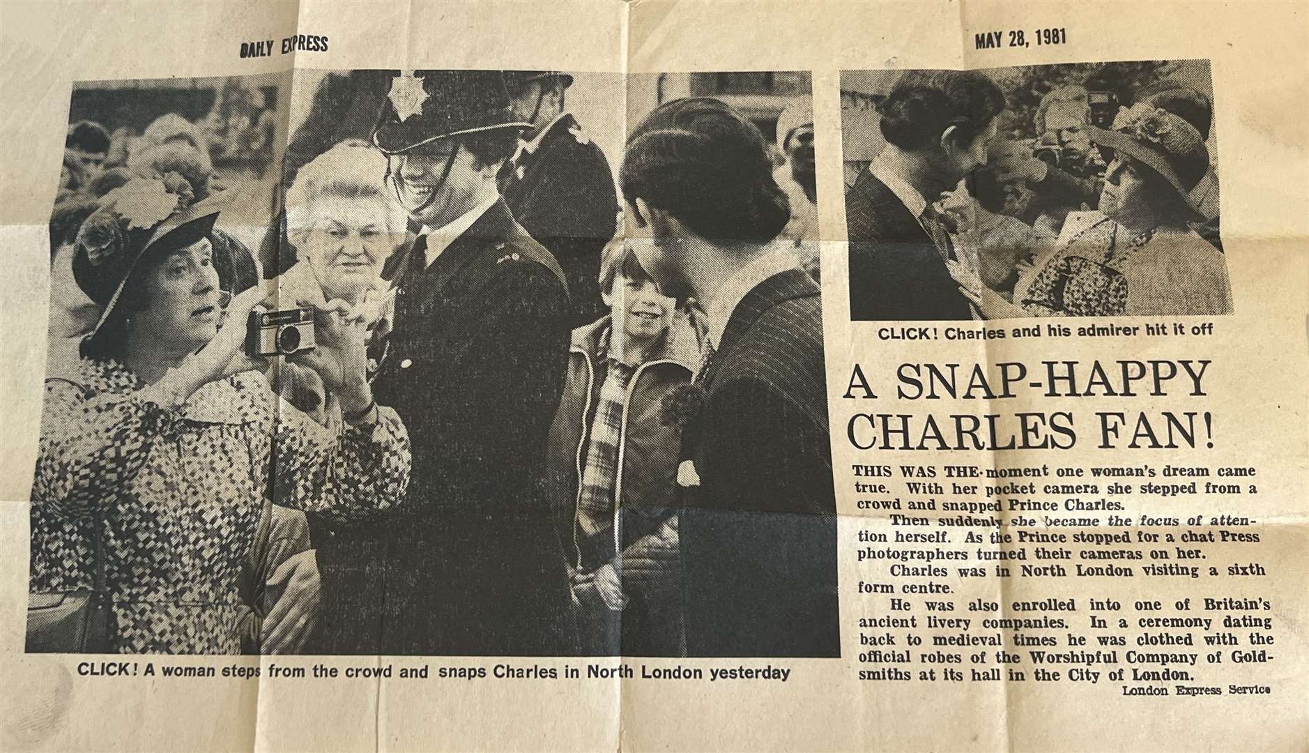 Kathy Martin in the Daily Express in 1981 after King Charles's North London visit