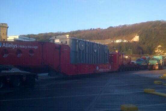 The electricity transformer leaving Dover Docks this morning. PIcture: @KentPoliceRoads