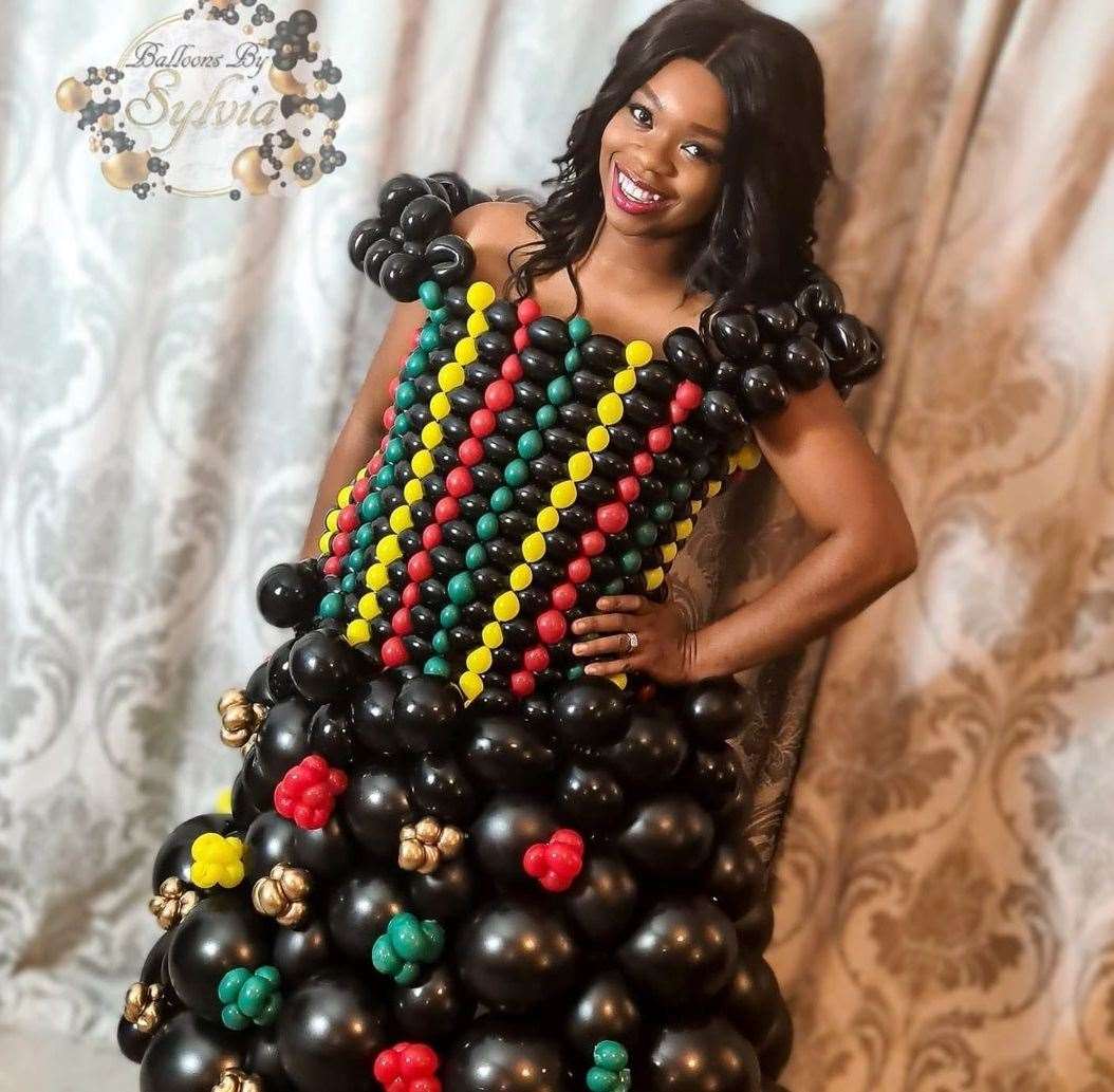 Balloon artist Sylvia Udomhiaye created a quirky dress to mark Black History Month. Photo: Sylvia Udomhiaye