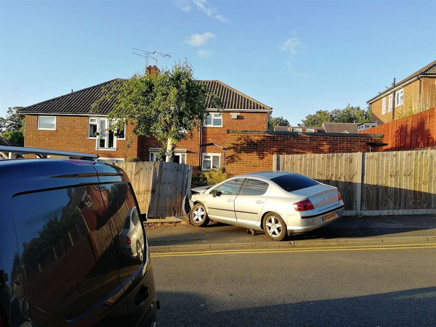 The grey car crashed into a fence in Manor Lane, Borstal. Picture: Sean Ryan