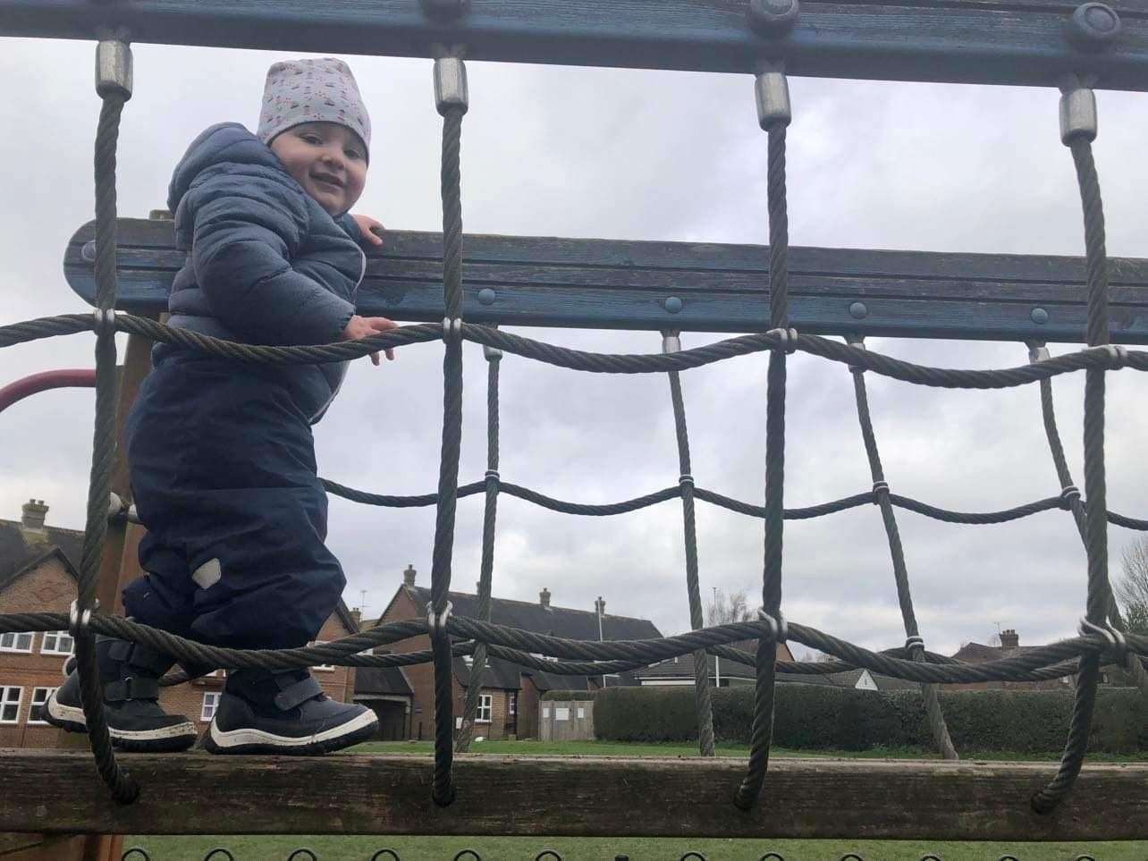 Sarah's grandson using the previous wooden equipment at Ball Field, Cranbrook. Picture: Sarah Yockney
