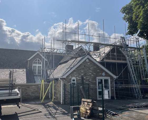 Scaffolding was put up as workers tried to fix the roof at Bobbing Village School