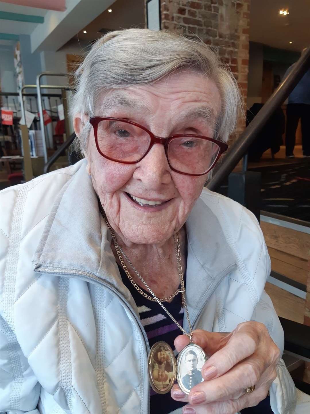 Former M&S cook Marjorie Guard with the locket she recieved as a retirement gift