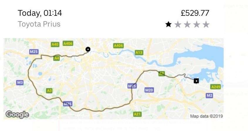 Ashleigh's journey from St James' Park in London to Gillingham. Picture: @Ash_C00per (24835003)