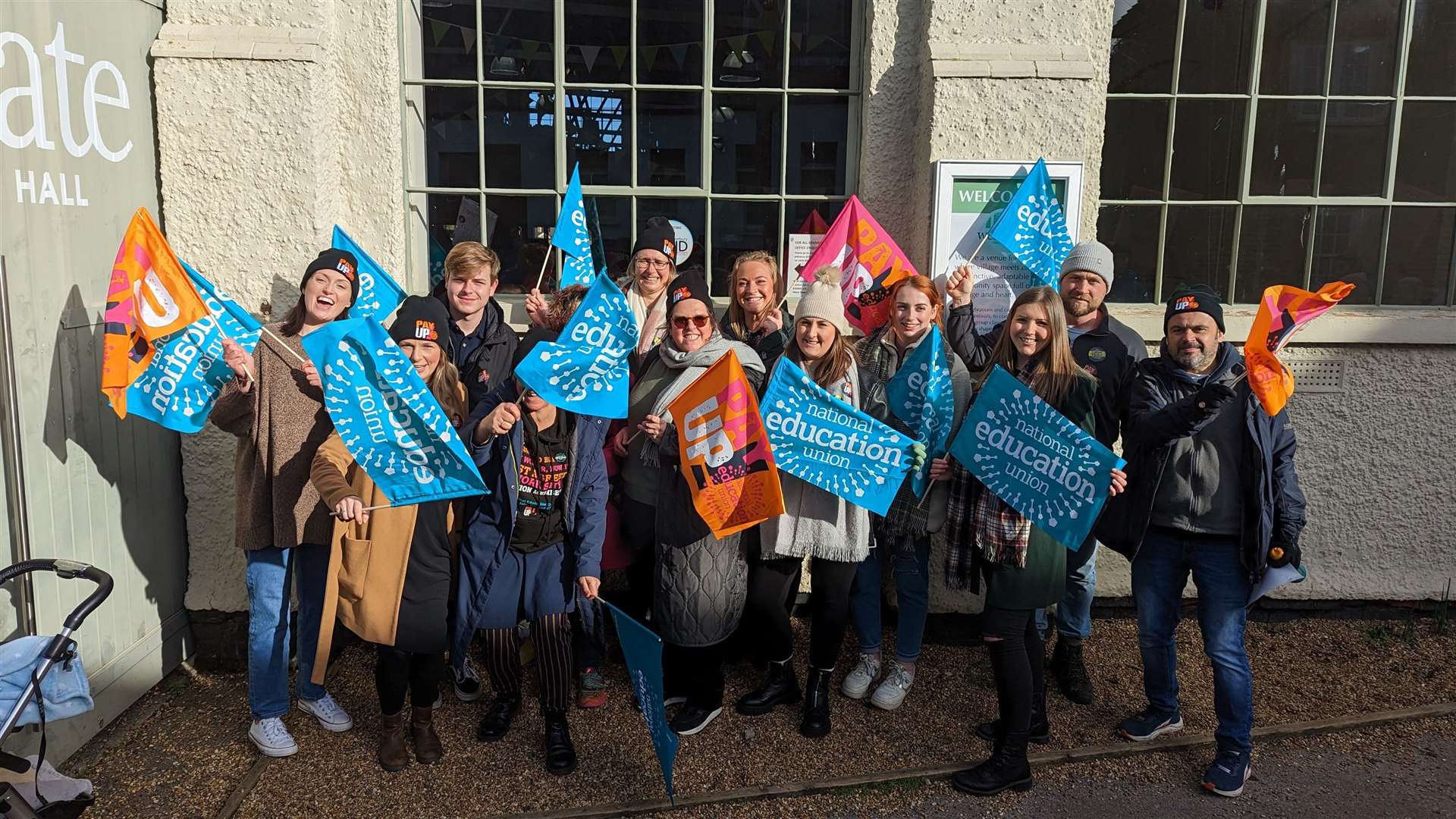 Teachers from St. Nicholas School in Wincheap, Canterbury during the day of national teachers' strikes march in Canterbury