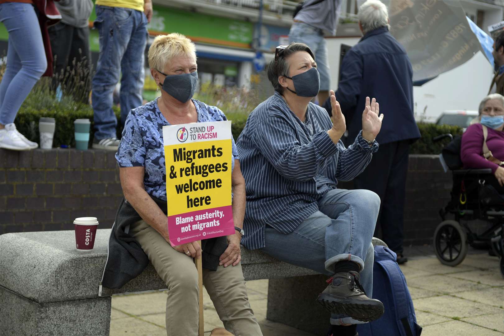 Kent Anti-Racism Network countered the march last September 5 with a solidarity stand in Market Square in support of asylum seekers.Picture: Barry Goodwin.
