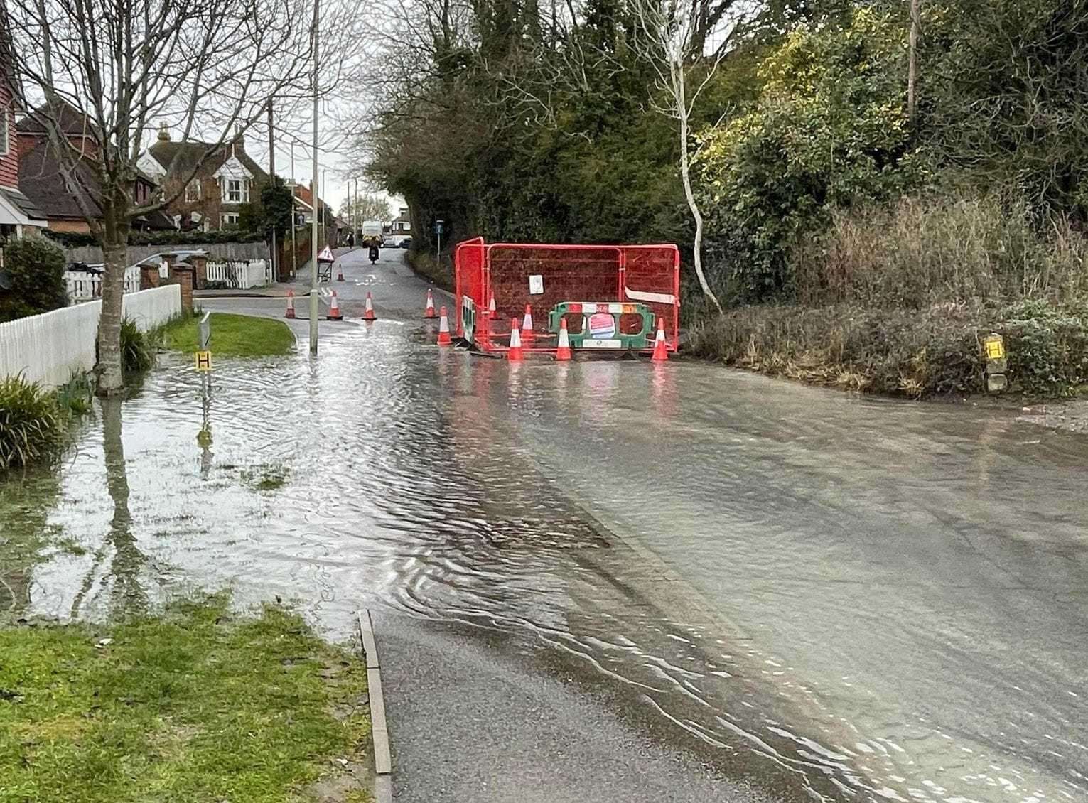 Sliver Hill Road has been closed following a burst water main. Picture: Davinia Gomes