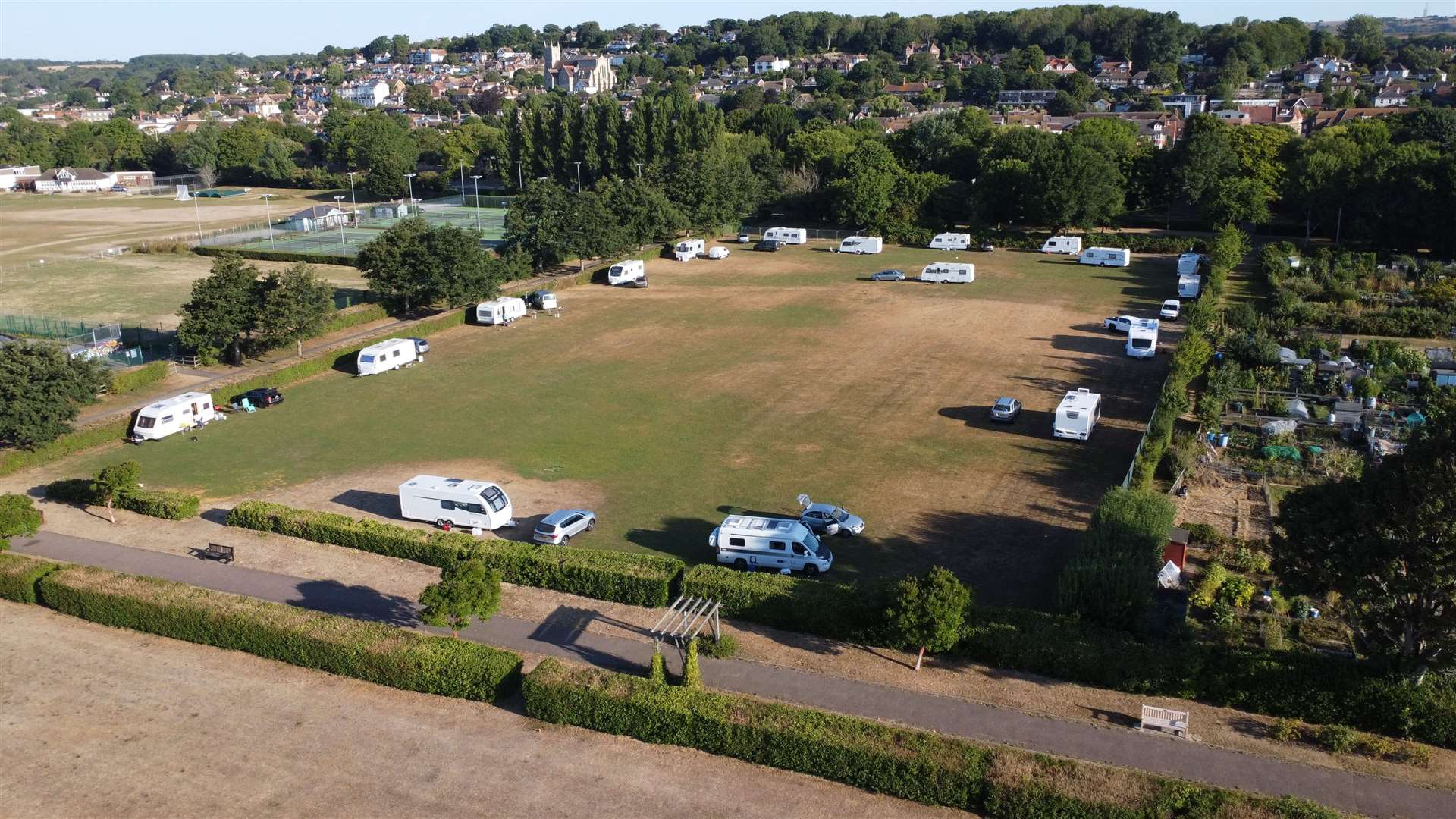 Travellers at the South Road recreation fields, Hythe Kent earlier this month. Picture: Barry Goodwin.