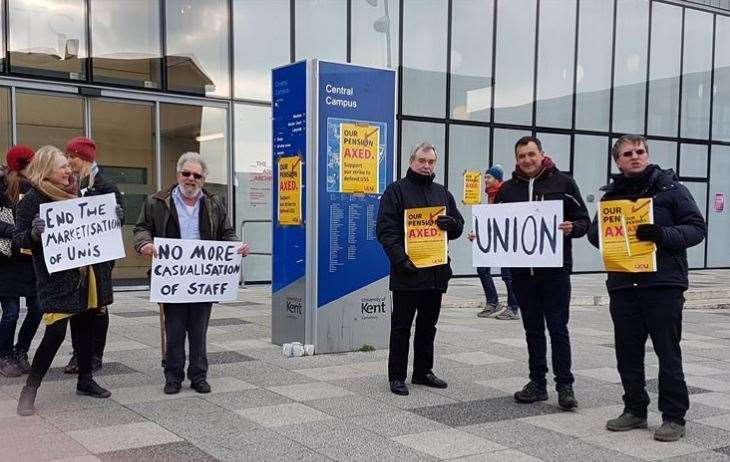 Staff on strike at University of Kent in February 2018