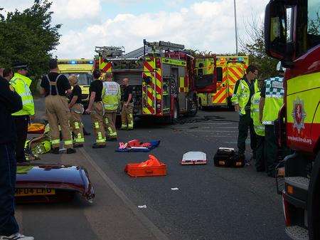 Emergency services at the scene of the crash in Sittingbourne