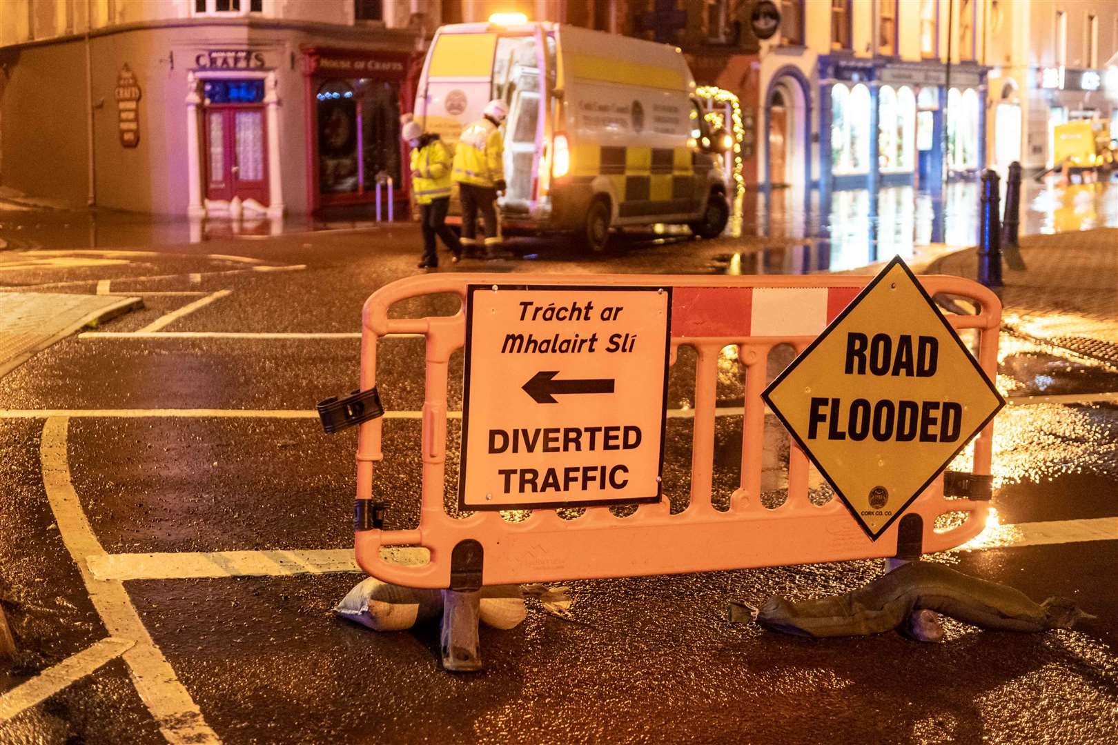 Diversion signs in Bantry, in County Cork which flooded after Storm Barra hit the UK and Ireland with disruptive winds, heavy rain and snow (PA)