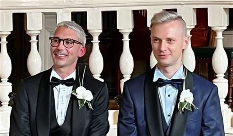 Sergejs Sergejenkovs(left) and Aaron Sergejenkovs Telford on their wedding day