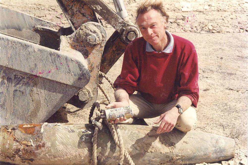 BACTEC International chairman Guy Lucas in Kuwait with a US 500lb low drag bomb