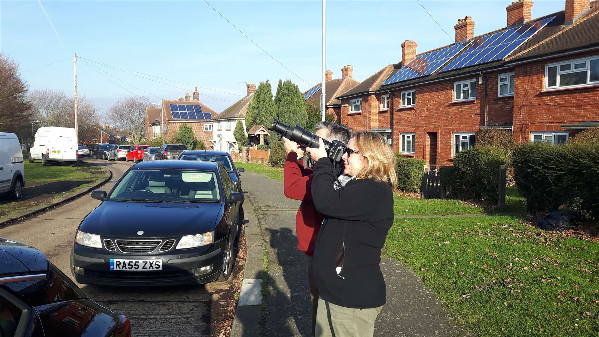 Jenny LeBeau and Tim Ballard were among the birdwatchers who descended on Coldharbour Road, Northfleet