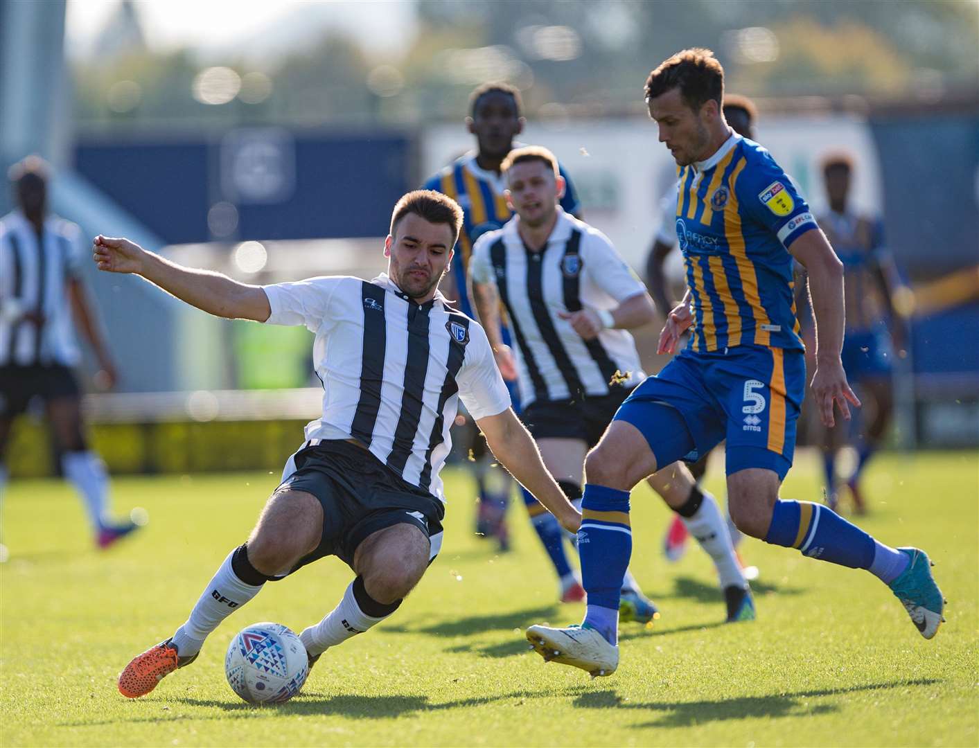 Josh Rees gets stuck in against Shrewsbury Picture: Ady Kerry