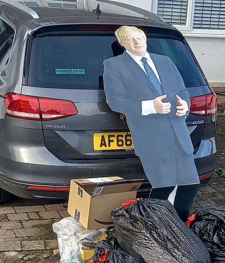 A Boris Johnson cutout was spotted on the pavement among someone's rubbish. Picture: SWNS