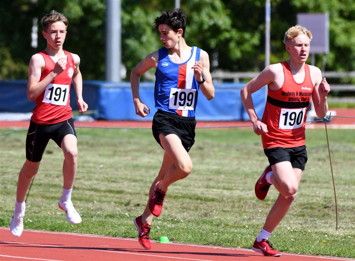 From left, Adam.Whitlock (Invicta East Kent), Noah Paterson (Folkestone Running Club) and Franklin Shepherd (Medway and Maidstone) battle it out in the.under-17 men's 1,500m. Picture: Barry Goodwin (56693676)