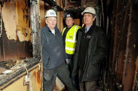Roger Pieri and Keith Cruikshank from KRS Interiors, and Paul Houghton, of Astral Ltd, survey the damage on the first floor