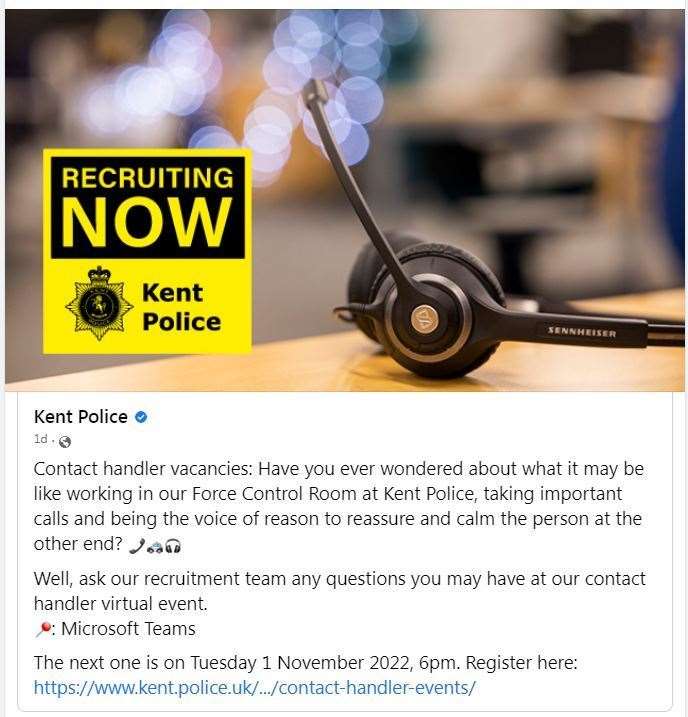 Kent Police are recruiting call handlers