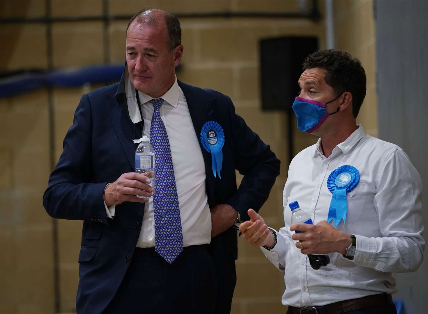 Conservative candidate Peter Fleet (left), after the by-election declaration (Yui Mok/PA)